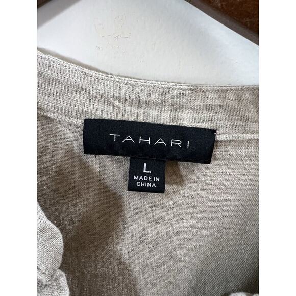 TAHARI Women’s Linen Blend Dress Size L Tan Classic Minimalist Lagenlook Beachy - Picture 4 of 8